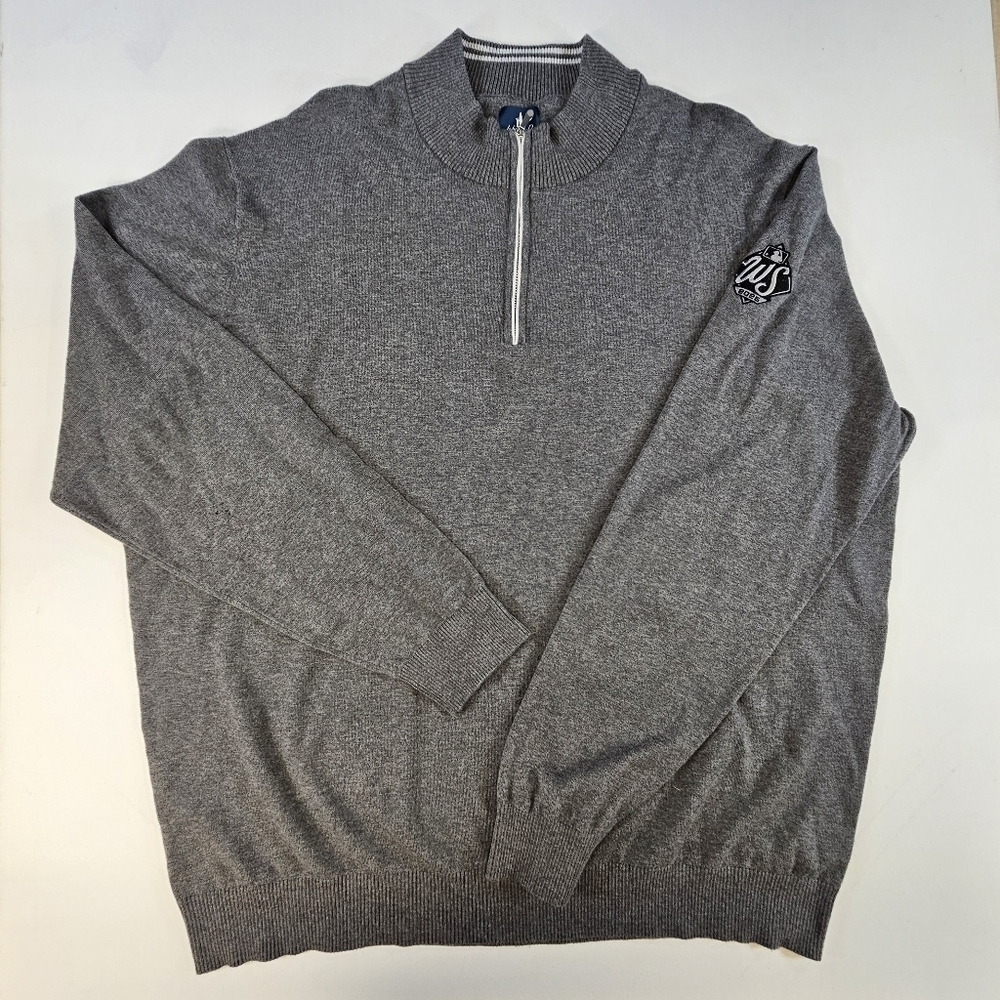 johnnie-O Desmond Plaited Cotton Blend 1/4 Zip Sweater Gray World Series Sz XXL